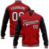 Custom Red White-Black Bomber Full-Snap Varsity Letterman Two Tone Jacket