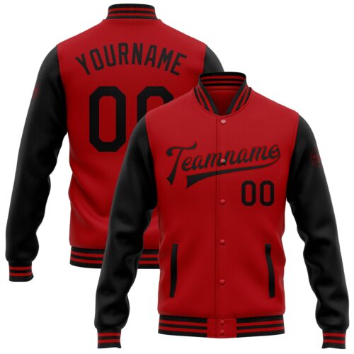 Jacket1909 Custom Red Black Bomber Full-Snap Varsity Letterman Two Tone Jacket