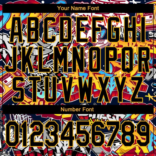 Custom Graffiti Pattern Black-Gold Grunge Urban Street Art 3D Bomber Full-Snap Varsity Letterman Jacket