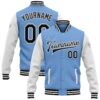Custom Light Blue Black-White Bomber Full-Snap Varsity Letterman Two Tone Jacket