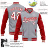Custom Gray White-Red Bomber Full-Snap Varsity Letterman Two Tone Jacket