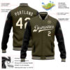 Custom Olive Cream-Black Bomber Full-Snap Varsity Letterman Two Tone Salute To Service Jacket