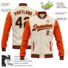 Custom Cream Black-Orange Bomber Full-Snap Varsity Letterman Two Tone Jacket
