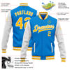Custom Powder Blue Gold-White Bomber Full-Snap Varsity Letterman Two Tone Jacket