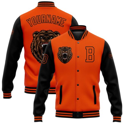 Jacket2662_e0a9674f-2878-4b92-94f8-73bd305a393d Custom Orange Black 3D Pattern Design Bomber Full-Snap Varsity Letterman Jacket