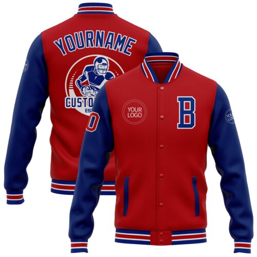 Jacket2682 Custom Red Royal-White Bomber Full-Snap Varsity Letterman Two Tone Jacket
