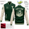 Custom Green Cream Bomber Full-Snap Varsity Letterman Two Tone Jacket