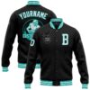 Custom Black White-Aqua Bomber Full-Snap Varsity Letterman Jacket