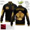 Custom Black Gold Owl 3D Pattern Design Bomber Full-Snap Varsity Letterman Jacket