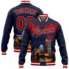 Custom Navy Red-White Boston Massachusetts City Edition 3D Bomber Full-Snap Varsity Letterman Jacket