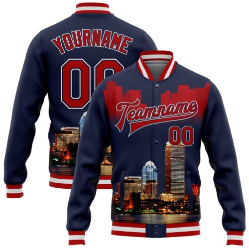 Jacket2844 Custom Navy Red-White Boston Massachusetts City Edition 3D Bomber Full-Snap Varsity Letterman Jacket