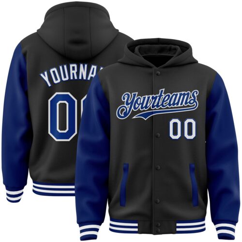 Jacket3024_6af7cb68-66d3-48df-a5ce-96776add1169 Custom Black Royal-White Bomber Full-Snap Varsity Letterman Two Tone Hoodie Jacket