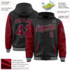 Custom Black Crimson-Gray Bomber Full-Snap Varsity Letterman Two Tone Hoodie Jacket