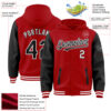 Custom Red Black-White Bomber Full-Snap Varsity Letterman Two Tone Hoodie Jacket