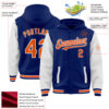 Custom Royal Orange-White Bomber Full-Snap Varsity Letterman Two Tone Hoodie Jacket