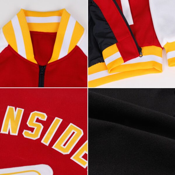 Custom Black Gold-White Bomber Varsity Letterman Two Tone Zipper Jacket