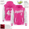 Custom Pink White Bomber Full-Snap Varsity Letterman Two Tone Hoodie Jacket