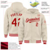 Custom Cream Red-White Bomber Full-Snap Varsity Letterman Hoodie Jacket