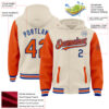 Custom Cream Orange Royal-White Bomber Full-Snap Varsity Letterman Two Tone Hoodie Jacket