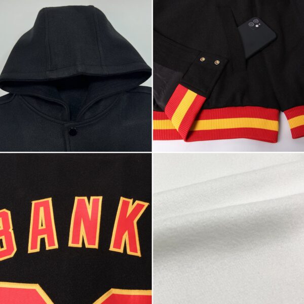 Custom White Black Bomber Full-Snap Varsity Letterman Two Tone Hoodie Jacket