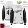 Custom White Black Bomber Full-Snap Varsity Letterman Two Tone Hoodie Jacket