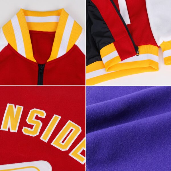 Custom Purple Gold-White Bomber Varsity Letterman Two Tone Zipper Jacket