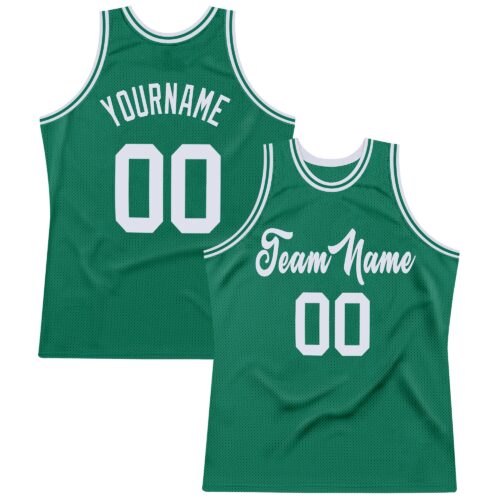 KellyGreen0065 Custom Kelly Green White Authentic Throwback Basketball Jersey