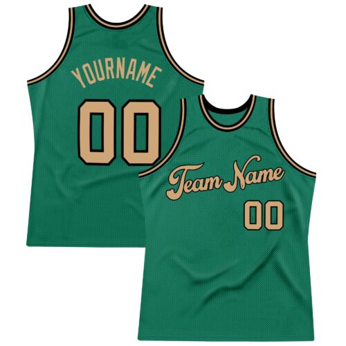 KellyGreen0068 Custom Kelly Green Old Gold-Black Authentic Throwback Basketball Jersey