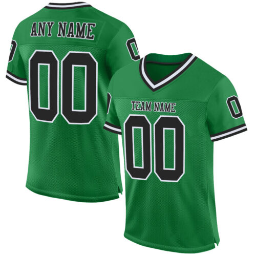 KellyGreen0104 Custom Grass Green Black-White Mesh Authentic Throwback Football Jersey