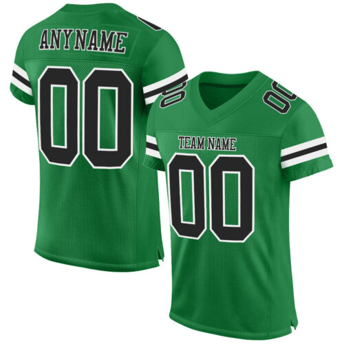 KellyGreen0132 Custom Grass Green Black-White Mesh Authentic Football Jersey