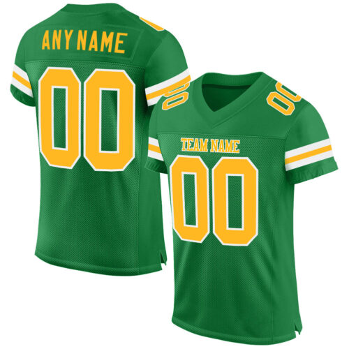 KellyGreen0138_13d9e799-bc4c-45c6-b432-c2d652f31e7a Custom Grass Green Gold-White Mesh Authentic Football Jersey