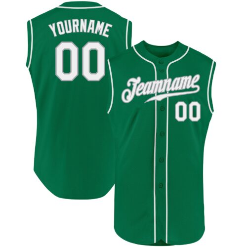 KellyGreen0221 Custom Kelly Green White-Gray Authentic Sleeveless St Patricks Day Baseball Jersey