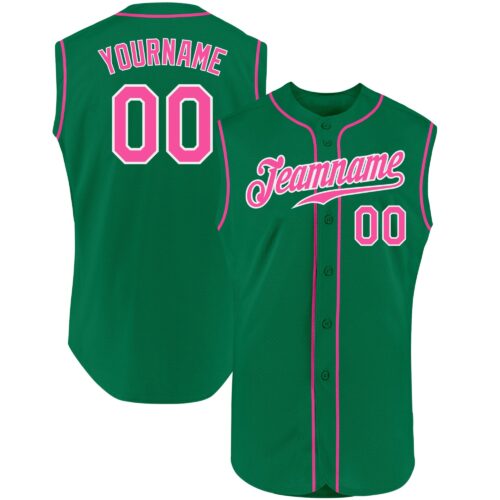 KellyGreen0226 Custom Kelly Green Pink-White Authentic Sleeveless Baseball Jersey