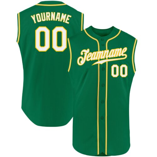 KellyGreen0232 Custom Kelly Green White-Gold Authentic Sleeveless Baseball Jersey