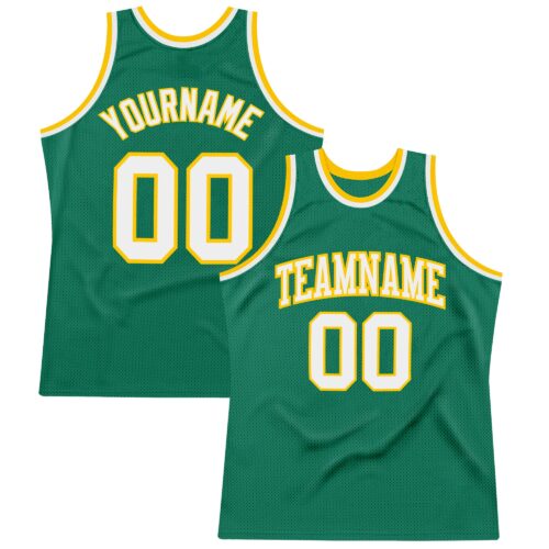 KellyGreen0252 Custom Kelly Green White-Gold Authentic Throwback Basketball Jersey