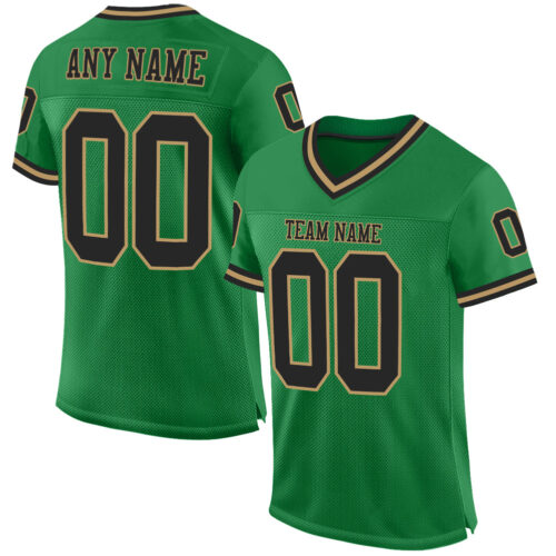 KellyGreen0259 Custom Grass Green Black-Old Gold Mesh Authentic Throwback Football Jersey