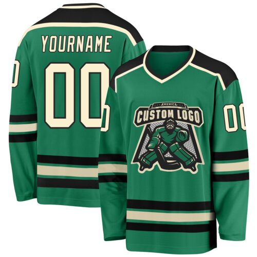 KellyGreen0278 Custom Kelly Green Cream-Black Hockey Jersey