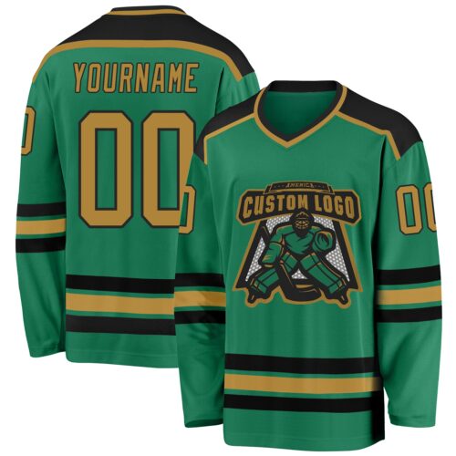 KellyGreen0280 Custom Kelly Green Old Gold-Black Hockey Jersey