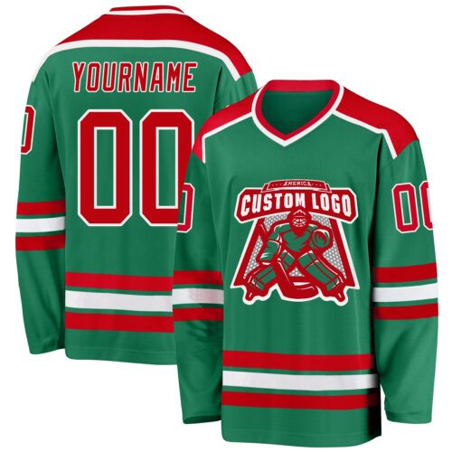KellyGreen0283 Custom Kelly Green Red-White Hockey Jersey