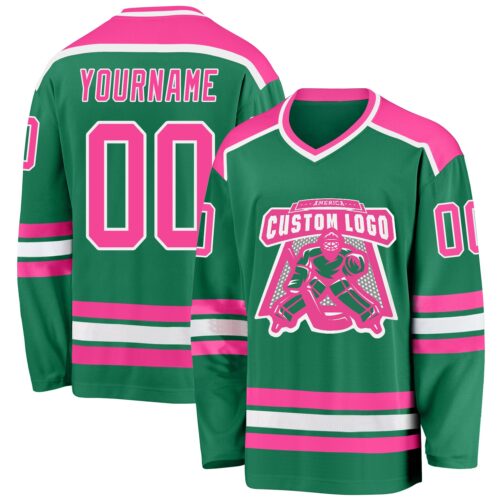 KellyGreen0285 Custom Kelly Green Pink-White Hockey Jersey