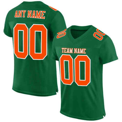 KellyGreen0294 Custom Kelly Green Orange-White Mesh Authentic Football Jersey