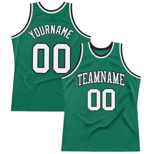 KellyGreen0322 Custom Kelly Green White-Black Authentic Throwback Basketball Jersey