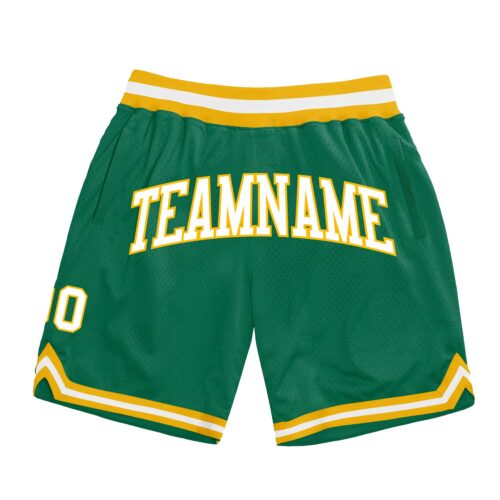 KellyGreen0329 Custom Kelly Green White-Gold Authentic Throwback Basketball Shorts