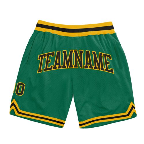 KellyGreen0335 Custom Kelly Green Black-Gold Authentic Throwback Basketball Shorts