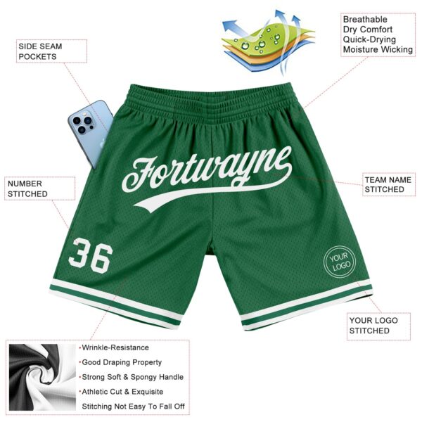 Custom Kelly Green White Authentic Throwback Basketball Shorts
