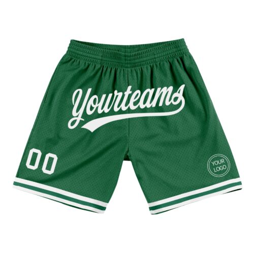 KellyGreen0396 Custom Kelly Green White Authentic Throwback Basketball Shorts
