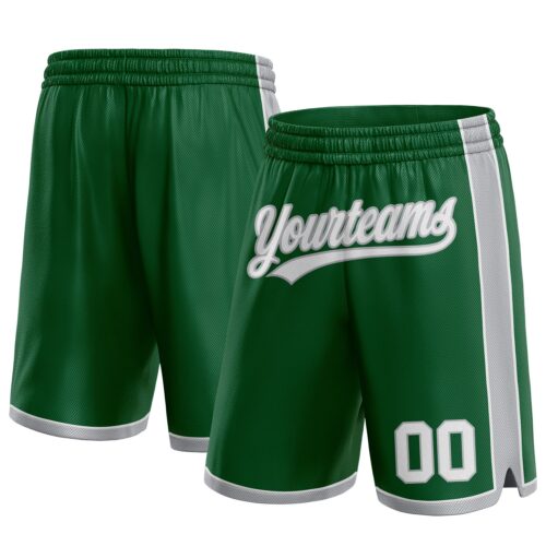 KellyGreen0428 Custom Kelly Green White-Gray Authentic Basketball Shorts