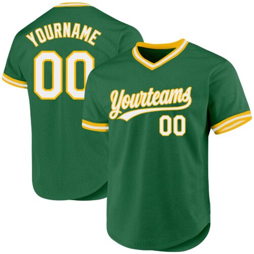 KellyGreen0509 Custom Kelly Green White-Gold Authentic Throwback Baseball Jersey