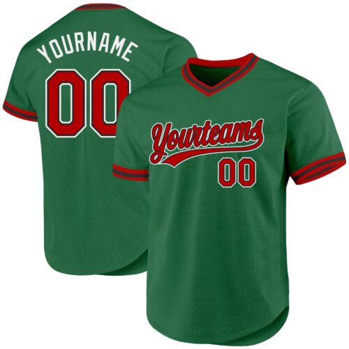 KellyGreen0510 Custom Kelly Green Red-Black Authentic Throwback Baseball Jersey
