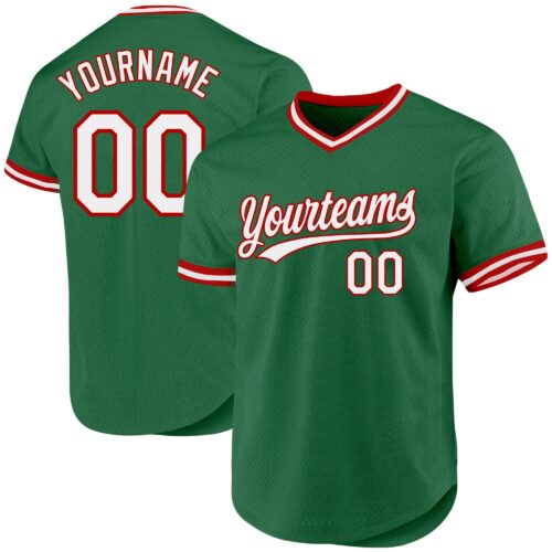 KellyGreen0511 Custom Kelly Green White-Red Authentic Throwback Baseball Jersey